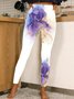 Pantalons De Yoga Femmes Décontracté Floral Toutes Les Saisons Naturel Aucune élasticité Serré Pantalon coupe slim Long Droit