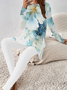 Deux Pièces Ensembles Femmes Décontracté Floral Printemps / Automne Ample Manches Longues Col Rond Top Avec Pantalons Droit Régulier