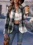 Col de Chemise Manches Longues Régulier Plaid Blouson Aviateur Blouson Boucle pour Femmes
