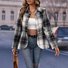Col de Chemise Manches Longues Régulier Plaid Blouson Aviateur Blouson Boucle pour Femmes