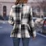 Col de Chemise Manches Longues Régulier Plaid Blouson Aviateur Blouson Boucle pour Femmes