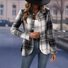 Col de Chemise Manches Longues Régulier Plaid Blouson Aviateur Blouson Boucle pour Femmes