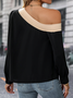 Chemisiers1 Décontracté Bloc de Couleur Printemps / Automne Polyester Une Épaule Dénudée Micro-élasticité Quotidien Régulier Régulier pour Femmes