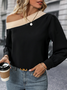 Chemisiers1 Décontracté Bloc de Couleur Printemps / Automne Polyester Une Épaule Dénudée Micro-élasticité Quotidien Régulier Régulier pour Femmes