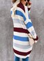 Cardigans Rayé Décontracté Hiver Micro-élasticité Ample Manches Longues Laine/Tricot Régulier Épaissi pour Femmes