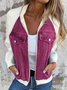 Col Châle Manches Longues Régulier Contrasté Couture Blouson Zip pour Femmes
