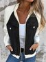 Col Châle Manches Longues Régulier Contrasté Couture Blouson Zip pour Femmes