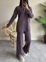 Deux Pièces Ensembles Femmes Décontracté Plain Printemps / Automne Tricoté Naturel Ample Taille Élastique Régulier Élasticité moyenne