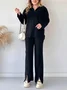 Deux Pièces Ensembles Femmes Décontracté Plain Printemps / Automne Tricoté Naturel Ample Taille Élastique Régulier Élasticité moyenne