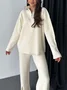 Deux Pièces Ensembles Femmes Décontracté Plain Printemps / Automne Tricoté Naturel Ample Taille Élastique Régulier Élasticité moyenne