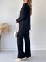 Deux Pièces Ensembles Femmes Décontracté Plain Printemps / Automne Tricoté Naturel Ample Taille Élastique Régulier Élasticité moyenne