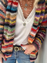 Cardigans Décontracté Printemps / Automne Multicolore Bloc Quotidien Ample Manches Longues Fil/fil de laine Droit Régulier pour Femmes