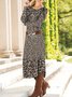 Femmes Petites fleurs Brun Col Rond Confortable Robe Mi-Longue Décontracté