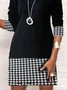 Femmes Pied-de-poule Noir-Blanc Confortable Mini Robe Décontracté