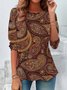 T-shirts Rétro Printemps / Automne anacardier Fleurs Imprimé Quotidien Jersey Manches Longues Col Rond Régulier pour Femmes
