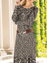 Femmes Petites fleurs Brun Col Rond Confortable Robe Mi-Longue Décontracté