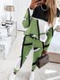 Deux Pièces Ensembles Décontracté Printemps / Automne Contrasté Couture Naturel Aucune élasticité Manches Longues Col Rond Top Avec Pantalons Non pour Femmes