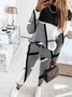 Deux Pièces Ensembles Décontracté Printemps / Automne Contrasté Couture Naturel Aucune élasticité Manches Longues Col Rond Top Avec Pantalons Non pour Femmes