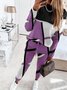 Deux Pièces Ensembles Décontracté Printemps / Automne Contrasté Couture Naturel Aucune élasticité Manches Longues Col Rond Top Avec Pantalons Non pour Femmes