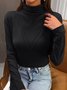 T-shirts Femmes Décontracté Plain Printemps / Automne Tricoté Quotidien Manches Longues Régulier Faux Col Non