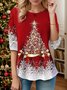 T-shirts Rétro Printemps / Automne Sapin de Nonël Imprimé Manches Longues Régulier Droit Régulier Non pour Femmes