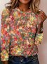 T-shirts Décontracté Floral Printemps / Automne Quotidien Ample Jersey Col Rond Régulier Droit pour Femmes