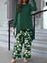 Deux Pièces Ensembles Décontracté Floral Printemps / Automne Polyester Quotidien Ample Col Rond Top Avec Pantalons Régulier pour Femmes