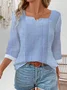 T-shirts Femmes Rayé Décontracté Printemps / Automne Aucune élasticité Ample Manches trois quarts Entaillé Régulier Droit