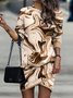 Femmes Rayé Kaki Faux Col Confortable Robe Mi-Longue Décontracté