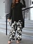 Deux Pièces Ensembles Décontracté Floral Printemps / Automne Polyester Quotidien Ample Col Rond Top Avec Pantalons Régulier pour Femmes