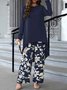 Deux Pièces Ensembles Décontracté Floral Printemps / Automne Polyester Quotidien Ample Col Rond Top Avec Pantalons Régulier pour Femmes