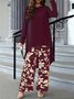 Deux Pièces Ensembles Décontracté Floral Printemps / Automne Polyester Quotidien Ample Col Rond Top Avec Pantalons Régulier pour Femmes