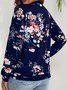 Micro-élasticité Sweat-shirt à Capuche Manches Longues Épaissi Floral Blouson Zip pour Femmes