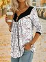 Chemisiers1 Femmes Décontracté Floral Printemps / Automne Micro-élasticité Ample Dentelle Manches Longues Entaillé Régulier