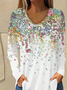 Chemisiers1 Décontracté Floral Printemps / Automne Col V Ample Meilleure vente Mi-long Droit Régulier pour Femmes