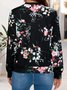 Micro-élasticité Sweat-shirt à Capuche Manches Longues Épaissi Floral Blouson Zip pour Femmes