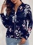 Micro-élasticité Sweat-shirt à Capuche Manches Longues Épaissi Floral Blouson Zip pour Femmes
