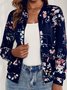 Micro-élasticité Sweat-shirt à Capuche Manches Longues Épaissi Floral Blouson Zip pour Femmes