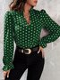 Chemisiers1 Pois Polka Décontracté Printemps / Automne Polyester Aucune élasticité Ample Manches Longues Mi-long Droit pour Femmes