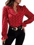 Chemisiers1 Pois Polka Décontracté Printemps / Automne Polyester Aucune élasticité Ample Manches Longues Mi-long Droit pour Femmes