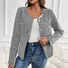Col Rond Manches Longues Régulier Plaid Blouson Aviateur Blouson Boucle pour Femmes