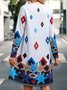 Femmes Ethnique Gris Clair Col Rond Confortable Robe Mi-Longue Décontracté