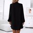 Femmes Plain Noir Col V Confortable Boucle Robe de Longueur Au Genou Décontracté
