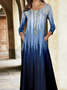 Femmes Ombre Bleu Col Rond Confortable Poche Couture Robe Maxi Décontracté