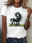 T-shirts Femmes Décontracté cheval Été Coton Quotidien Ample Régulier Élasticité moyenne Oui