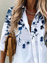 Manches Longues Imprimé Floral Col de Chemise Blouse Décontractés