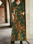 Femmes Abstrait Vert Col V Confortable Robe Maxi Décontracté