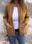 Élasticité moyenne Col Rond Manches Longues Régulier Plain Blouson Zip pour Femmes