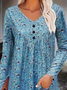 Chemisiers1 Décontracté Floral Printemps / Automne Quotidien Manches Longues Col Rond Mi-long Droit Régulier pour Femmes