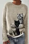 Pulls Décontracté Hiver Violet Floral Poids lourd Micro-élasticité Ample Manches Longues Régulier Droit pour Femmes